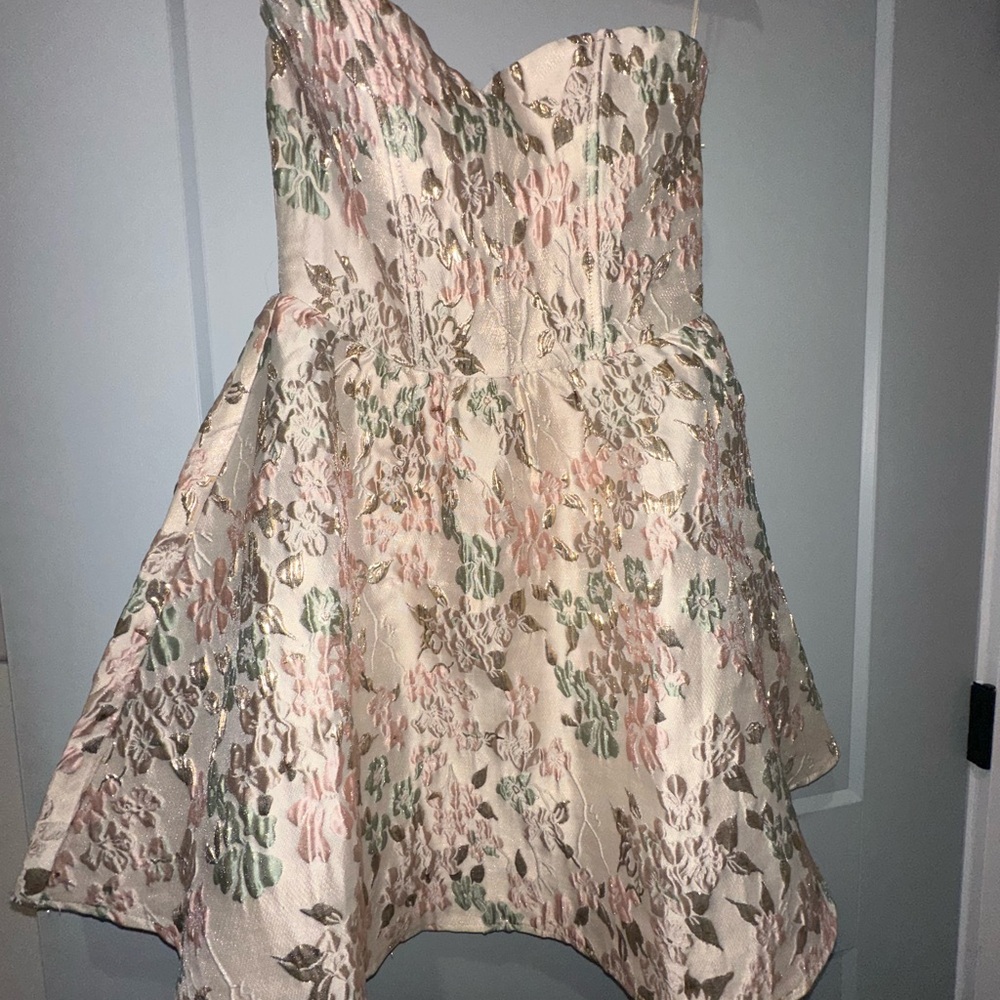 Francesca’s strapless pink floral dress XS